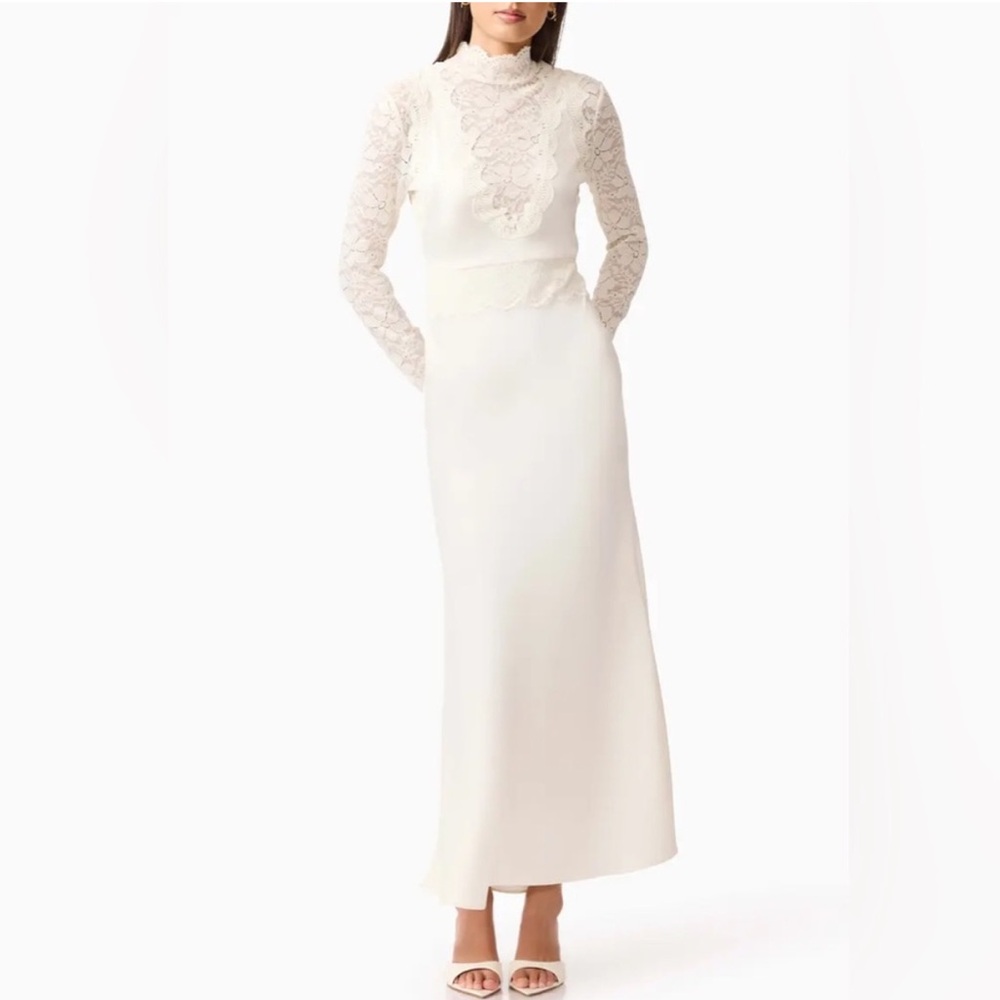 ELLIATT Margot Lace Inset Long Sleeve Gown in White M